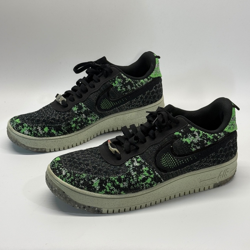 Nike Air Force 1 Flyknit Crater Mens 12 Black Volt Green Sneakers DM0590-002